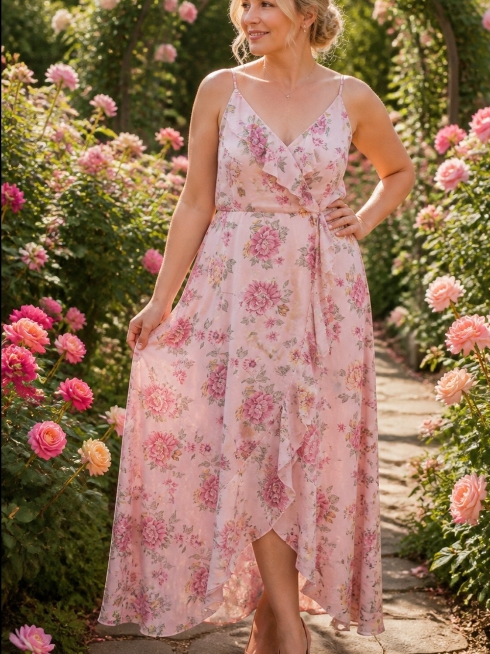 No Boundaries Pink Floral High-Low Wrap Dress, Jr. Sz 15